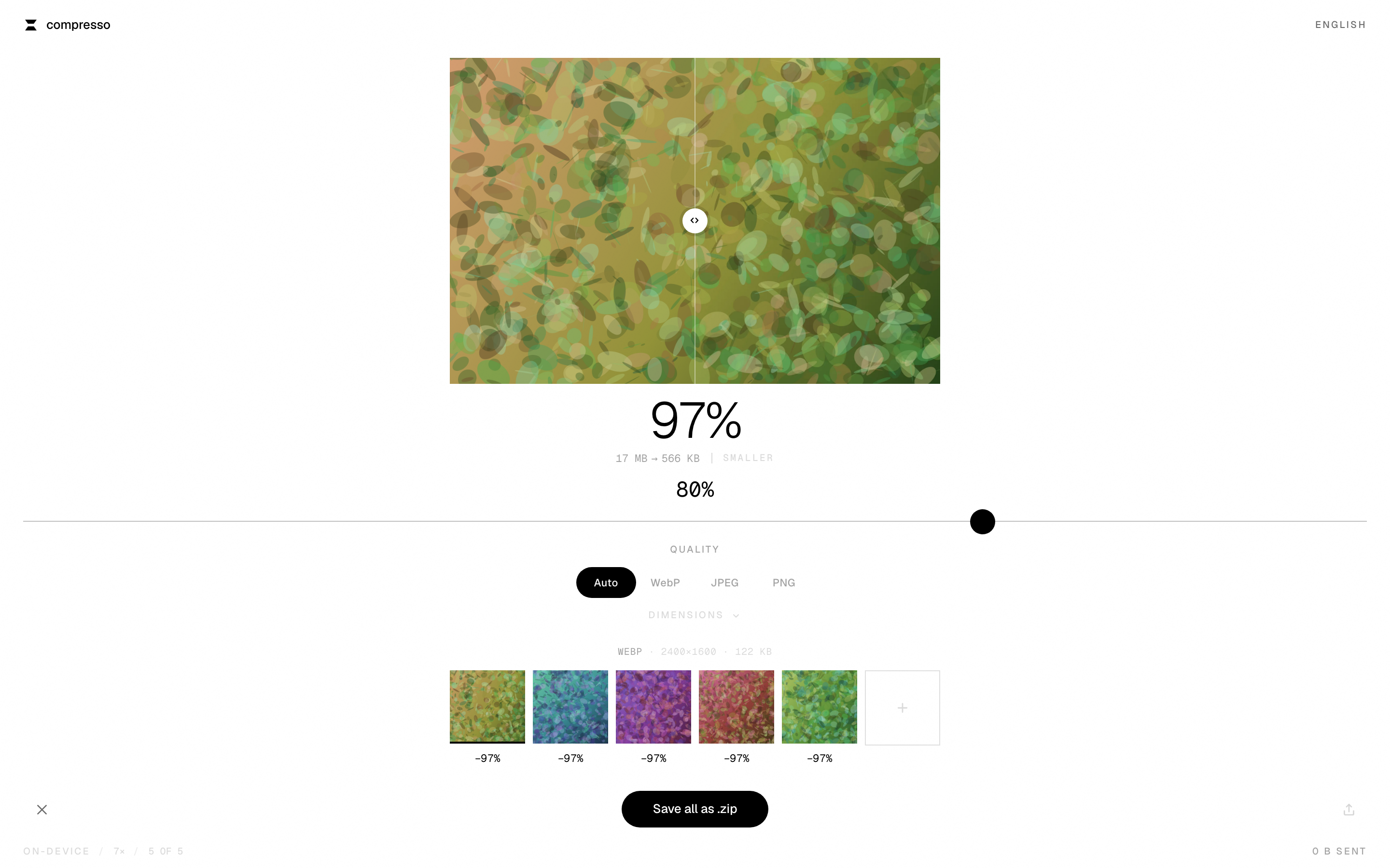 Compresso in light mode, showing the same layout inverted to paper white and ink black.