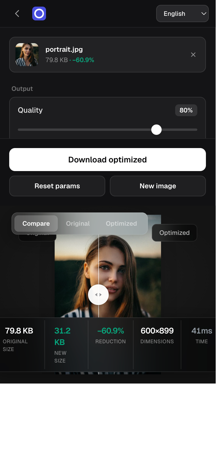Compresso tool on a phone showing the drop zone and compression controls